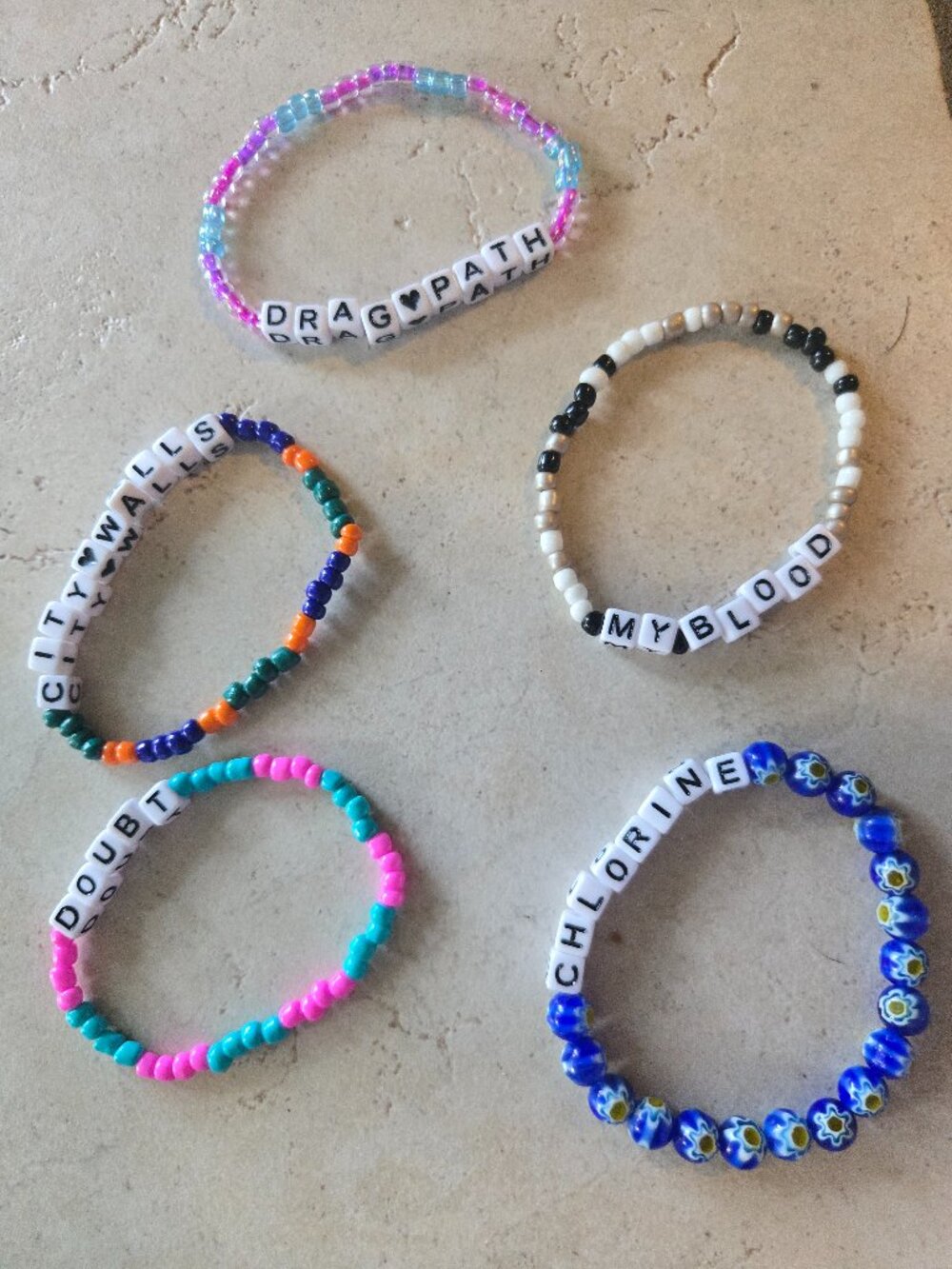 Set of 5 Twenty One Pilots Concert Bracelets - Handmade
